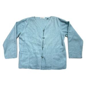 Studio by Erika Taylor Fleece Jacket Women Size L Blue Lounge Wear Grandmacore